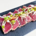 Sesame Crusted Seared Ahi Tuna with Soy Ginger Sauce - super simple, healthy appetizer or meal that's sure to impress! Just like tuna tataki you can get at any sushi joint!