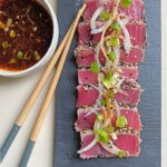 Seared Sesame Crusted Ahi Tuna with Soy Ginger Sauce - Super simple appetizer or meal that's sure to impress!