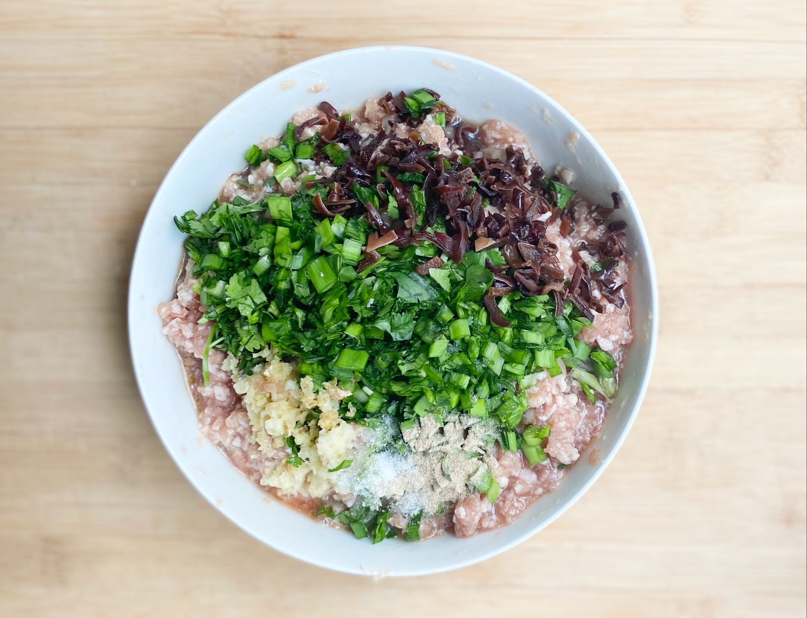 Pork, Shrimp and Chive Dumplings - all ingredients for filling