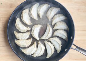 Pork, Shrimp and Chive Dumplings - pan fry with a bit of water to fully cook